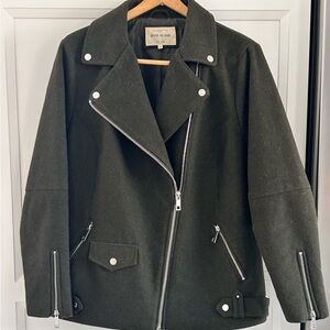 River Island/London Superior Women's Hunter Green Wool Aviator Coat 22